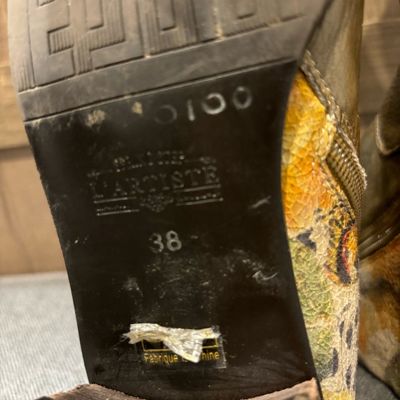 L’Artiste Spring Step 38 (7.5-8) Ankle Boot Leather Zip Boho Butterfly - Picture 15 of 15